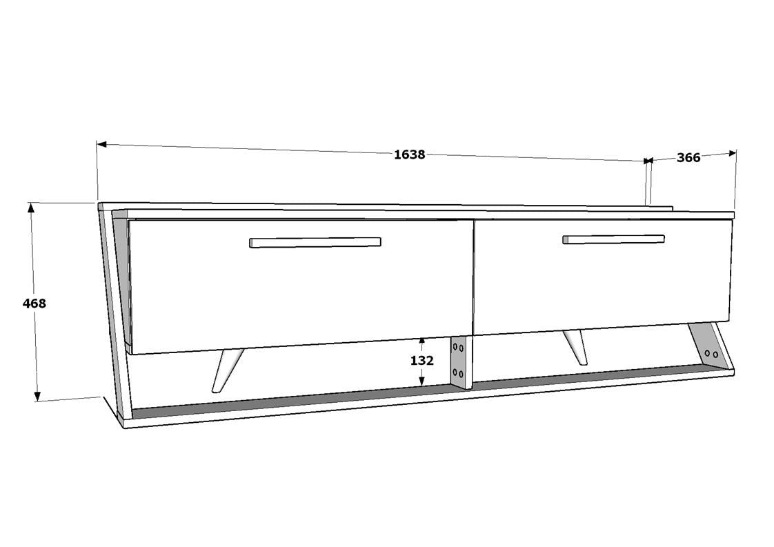 Suporte de TV elegante, nogueira e preto, 163,8 x 46,8 x 36,6 cm | Painel de partículas 100% revestido de melamina, 18 mm de espessura | Design moderno para salas de estar e espaços de entretenimento