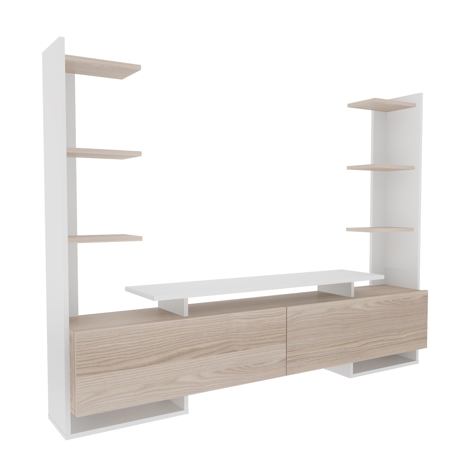 Suporte de TV elegante, branco e carvalho, 183,6 x 140 x 31,7 cm | Painel de partículas 100% revestido de melamina, 18 mm de espessura | Design moderno para salas de estar e espaços de entretenimento