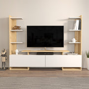 Suporte de TV elegante, branco e carvalho, 183,6 x 140 x 31,7 cm | Painel de partículas 100% revestido de melamina, 18 mm de espessura | Design moderno para salas de estar e espaços de entretenimento