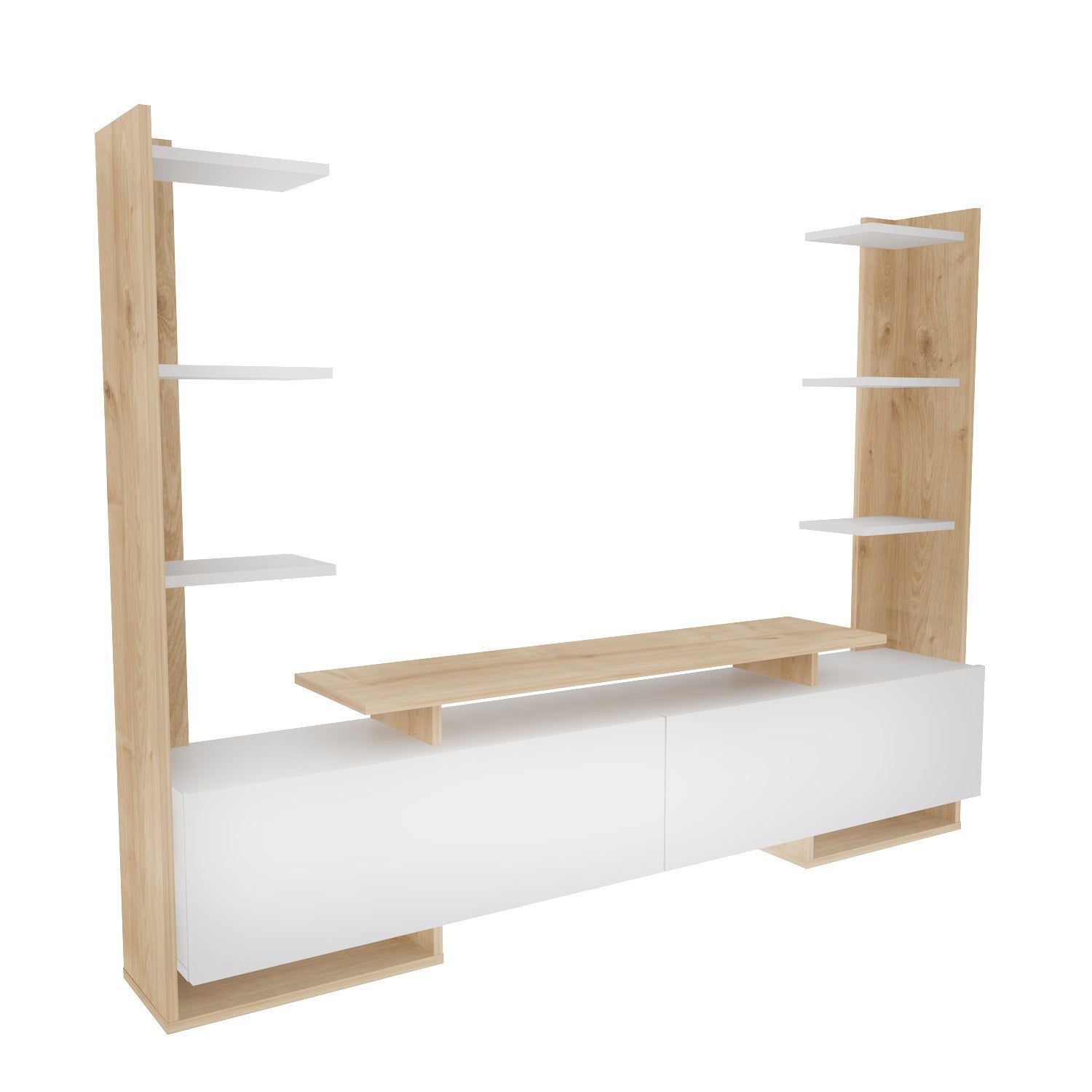 Suporte de TV elegante, branco e carvalho, 183,6 x 140 x 31,7 cm | Painel de partículas 100% revestido de melamina, 18 mm de espessura | Design moderno para salas de estar e espaços de entretenimento