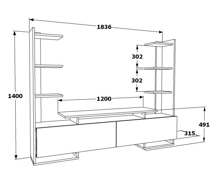 Suporte de TV elegante, carvalho e preto, 183,6 x 140 x 31,7 cm | Painel de partículas 100% revestido de melamina, 18 mm de espessura | Design moderno para salas de estar e espaços de entretenimento
