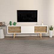 Suporte de TV elegante, branco e nogueira, 160 cm x 45 cm x 34,5 cm | Painel de partículas 100% revestido de melamina, 18 mm de espessura | Design moderno para sala de estar
