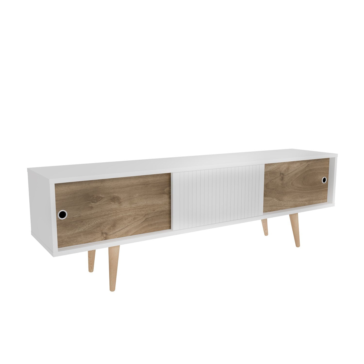 Suporte de TV elegante, branco e nogueira, 160 cm x 45 cm x 34,5 cm | Painel de partículas 100% revestido de melamina, 18 mm de espessura | Design moderno para sala de estar