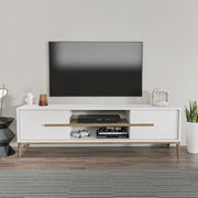 Suporte de TV elegante, branco e nogueira, 120 cm x 43,6 cm x 29,6 cm | Painel de partículas 100% revestido de melamina, 18 mm de espessura | Design moderno para salas de estar e espaços de entretenimento