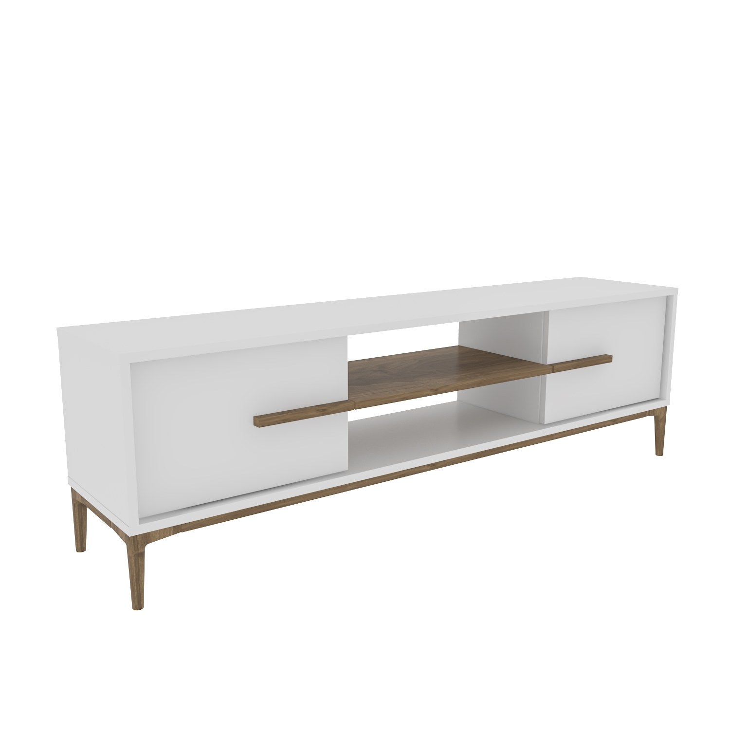 Suporte de TV elegante, branco e nogueira, 120 cm x 43,6 cm x 29,6 cm | Painel de partículas 100% revestido de melamina, 18 mm de espessura | Design moderno para salas de estar e espaços de entretenimento