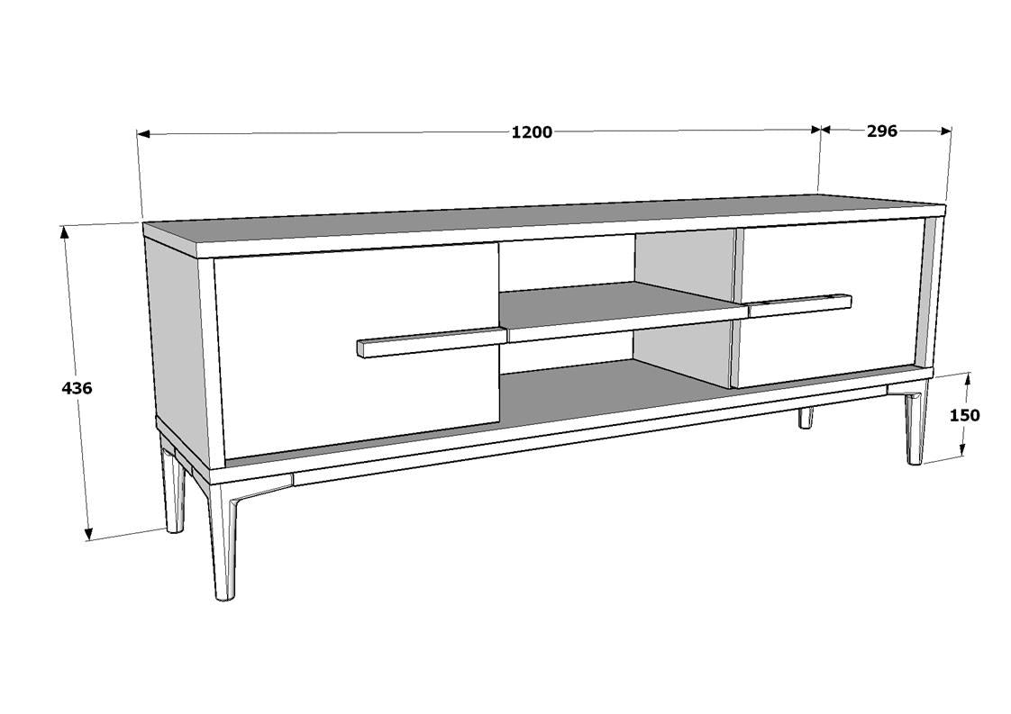 Suporte de TV elegante, carvalho e branco, 120 x 43,6 x 29,6 cm | Painel de partículas 100% revestido de melamina, 18 mm de espessura | Design moderno para salas de estar e espaços de entretenimento