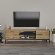 Suporte de TV elegante, carvalho e preto, 120 x 43,6 x 29,6 cm | Painel de partículas 100% revestido de melamina, 18 mm de espessura | Design moderno para salas de estar e espaços de entretenimento