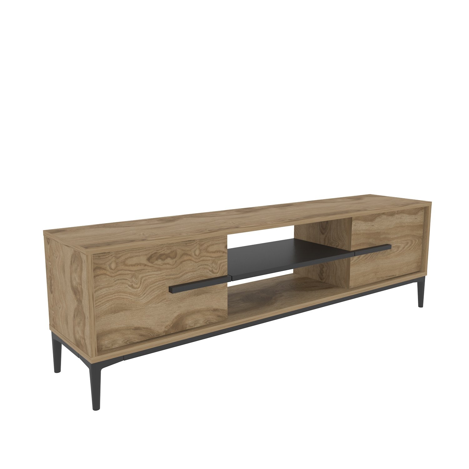 Suporte de TV elegante, carvalho e preto, 120 x 43,6 x 29,6 cm | Painel de partículas 100% revestido de melamina, 18 mm de espessura | Design moderno para salas de estar e espaços de entretenimento