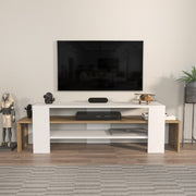 Suporte de TV elegante, 150 cm de largura, branco e nogueira, 45 cm de altura, 35 cm de profundidade | Painel de partículas 100% revestido de melamina, 18 mm de espessura | Design moderno para sala de estar