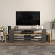 Suporte de TV elegante, preto e carvalho, 150 cm x 45 cm x 35 cm | Painel de partículas 100% revestido de melamina, 18 mm de espessura | Design moderno para salas de estar e espaços de entretenimento