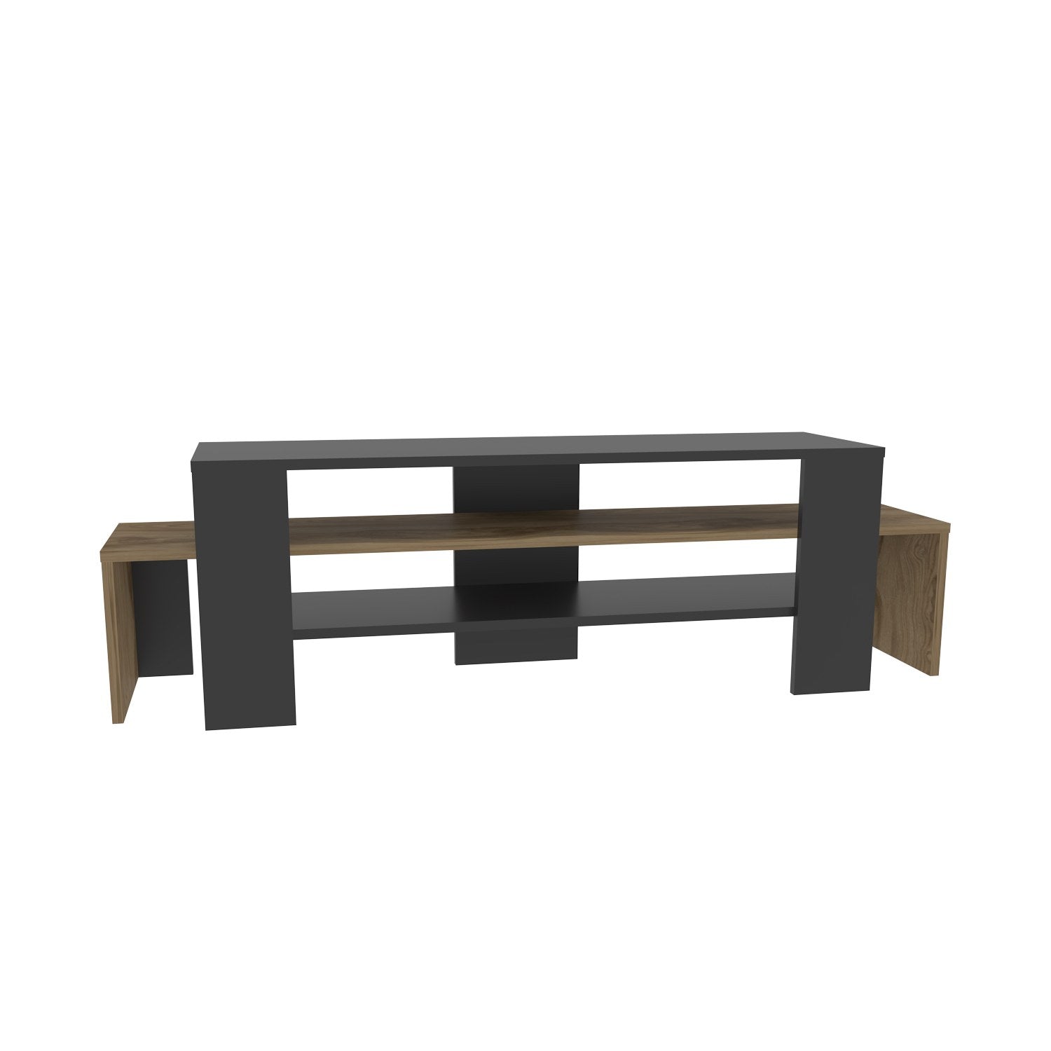 Suporte de TV elegante, preto e carvalho, 150 cm x 45 cm x 35 cm | Painel de partículas 100% revestido de melamina, 18 mm de espessura | Design moderno para salas de estar e espaços de entretenimento