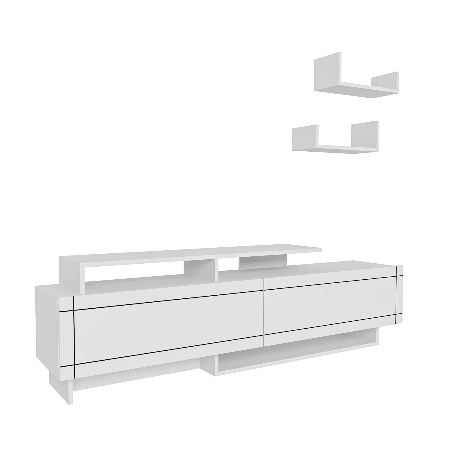 Suporte de TV moderno branco, 180 cm, 54 cm de altura, 36,8 cm de profundidade | Painel de partículas 100% revestido em melamina, 18 mm de espessura | Elegante e funcional para salas de estar