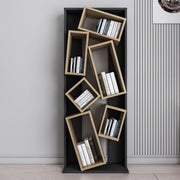 Estante elegante em preto e carvalho, 63 cm L x 153,6 cm A x 24 cm P | Painel de partículas 100% revestido em melamina, 18 mm de espessura | Perfeita para decoração moderna