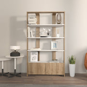 Estante Elegante, Branca e Nogueira, 93,6 x 31,5 x 160 cm | Painel de Partículas 100% Revestido com Melamina, 18 mm de Espessura | Armazenamento Elegante para Casas Modernas