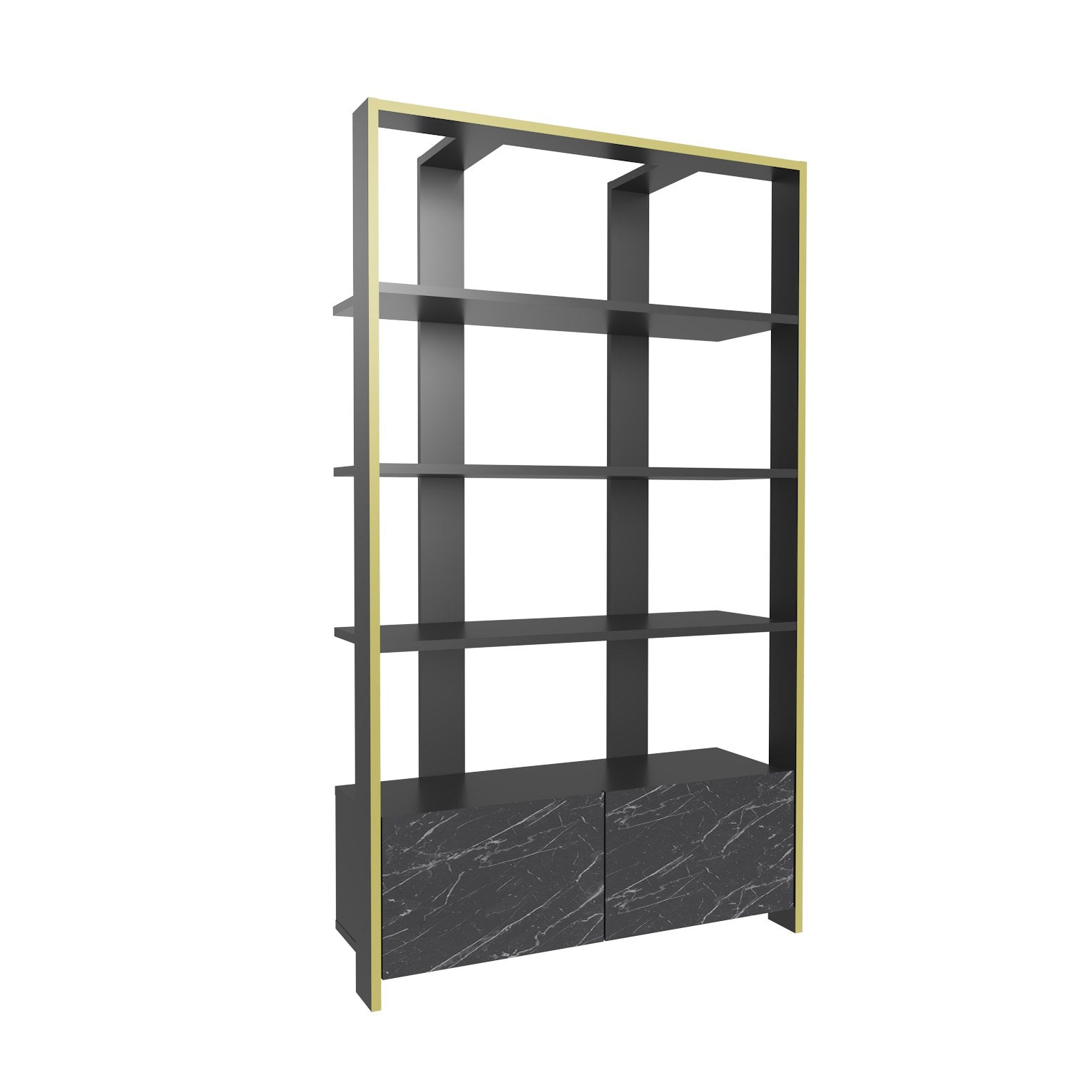 Estante elegante em preto e mármore, 93,6 x 31,5 x 160 cm | Painel de partículas 100% revestido em melamina, 18 mm de espessura | Perfeita para decoração moderna de casa e escritório
