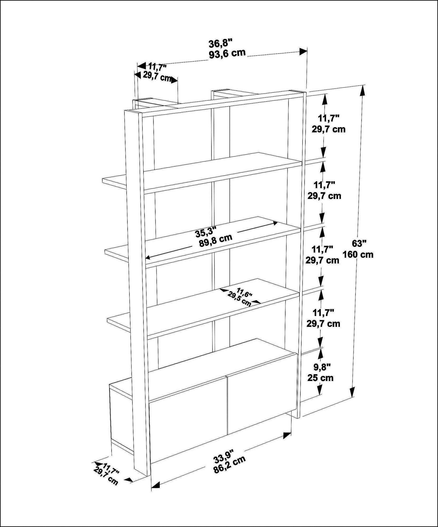 Estante elegante em preto e mármore, 93,6 x 31,5 x 160 cm | Painel de partículas 100% revestido em melamina, 18 mm de espessura | Perfeita para decoração moderna de casa e escritório
