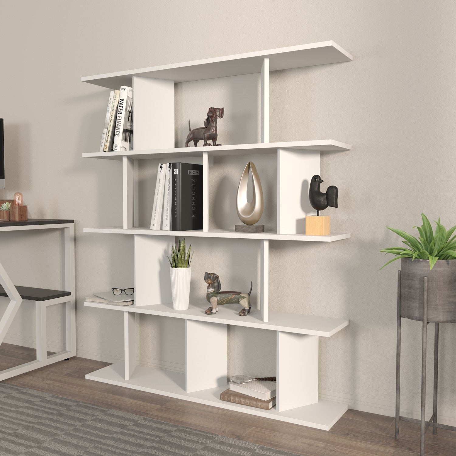 Estante branca elegante, 120 cm x 141 cm x 24,6 cm | Painel de partículas 100% revestido de melamina, 18 mm de espessura | Perfeita para armazenamento moderno em casa e escritório