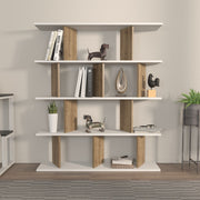 Estante elegante, branca e nogueira, 120 x 141 x 24,6 cm | Painel de partículas 100% revestido de melamina, 18 mm de espessura | Perfeito para decoração moderna de casa e escritório