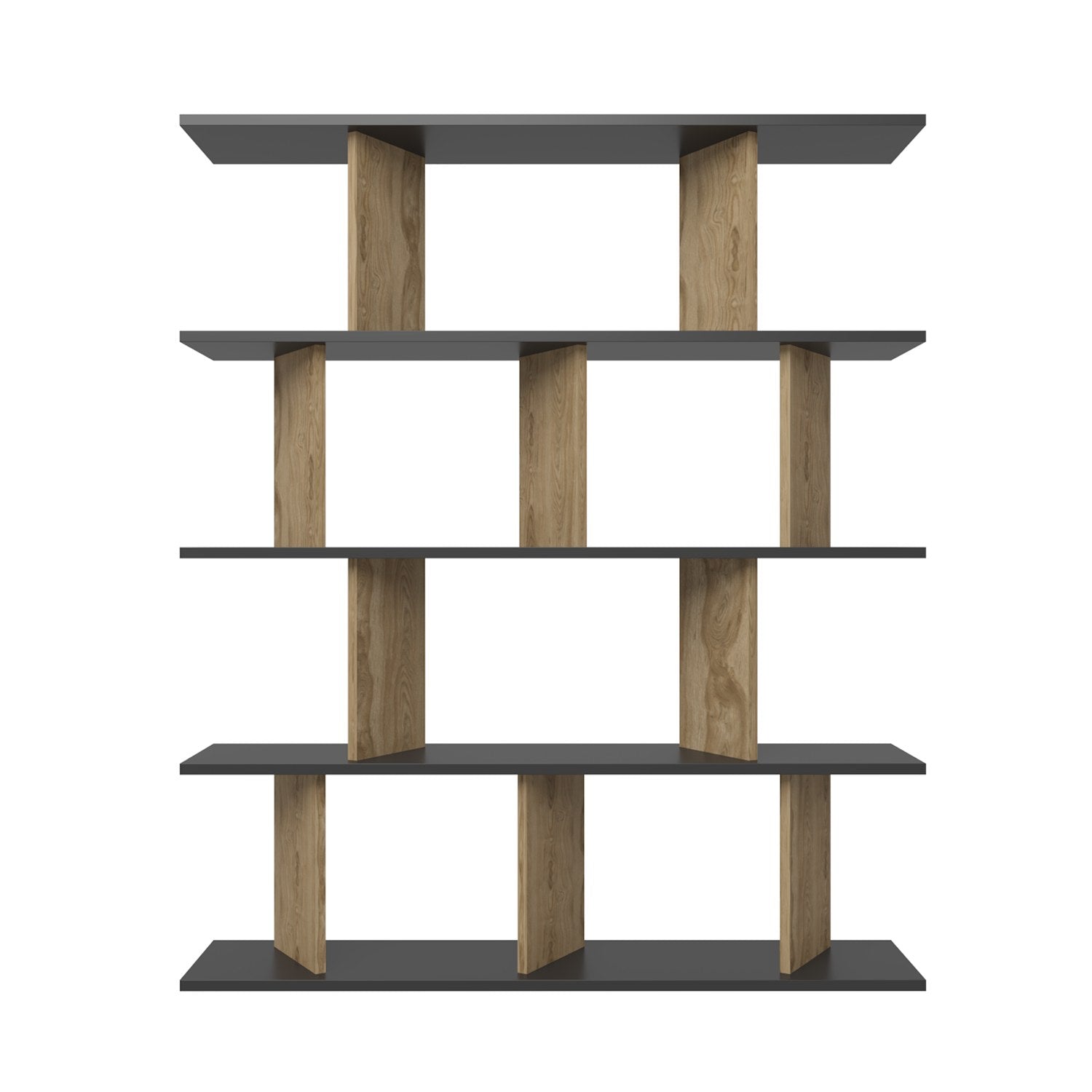 Estante elegante, preta e carvalho, 120 x 141 x 24,6 cm | Painel de partículas 100% revestido em melamina, 18 mm de espessura | Perfeita para decoração moderna de casa e escritório