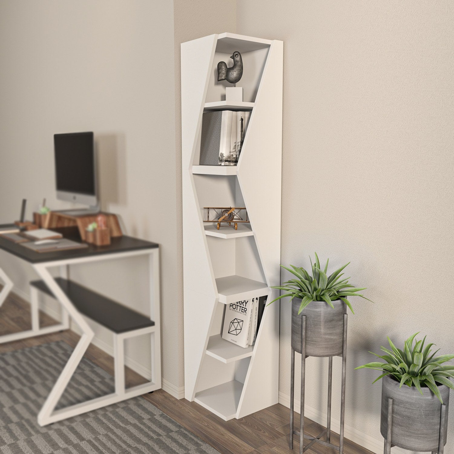 Estante branca elegante, 165 cm de altura x 31,8 cm de largura x 31,8 cm de profundidade | Painel de partículas 100% revestido de melamina, 18 mm de espessura | Perfeito para decoração moderna de casa