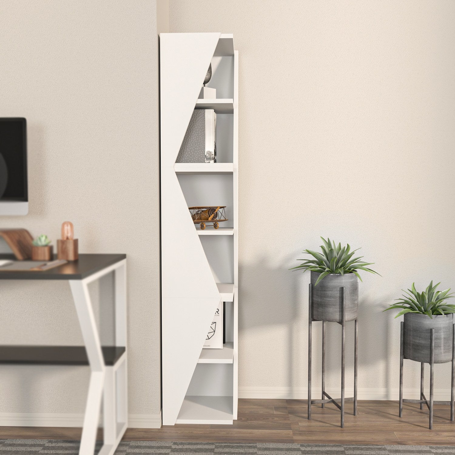 Estante branca elegante, 165 cm de altura x 31,8 cm de largura x 31,8 cm de profundidade | Painel de partículas 100% revestido de melamina, 18 mm de espessura | Perfeito para decoração moderna de casa