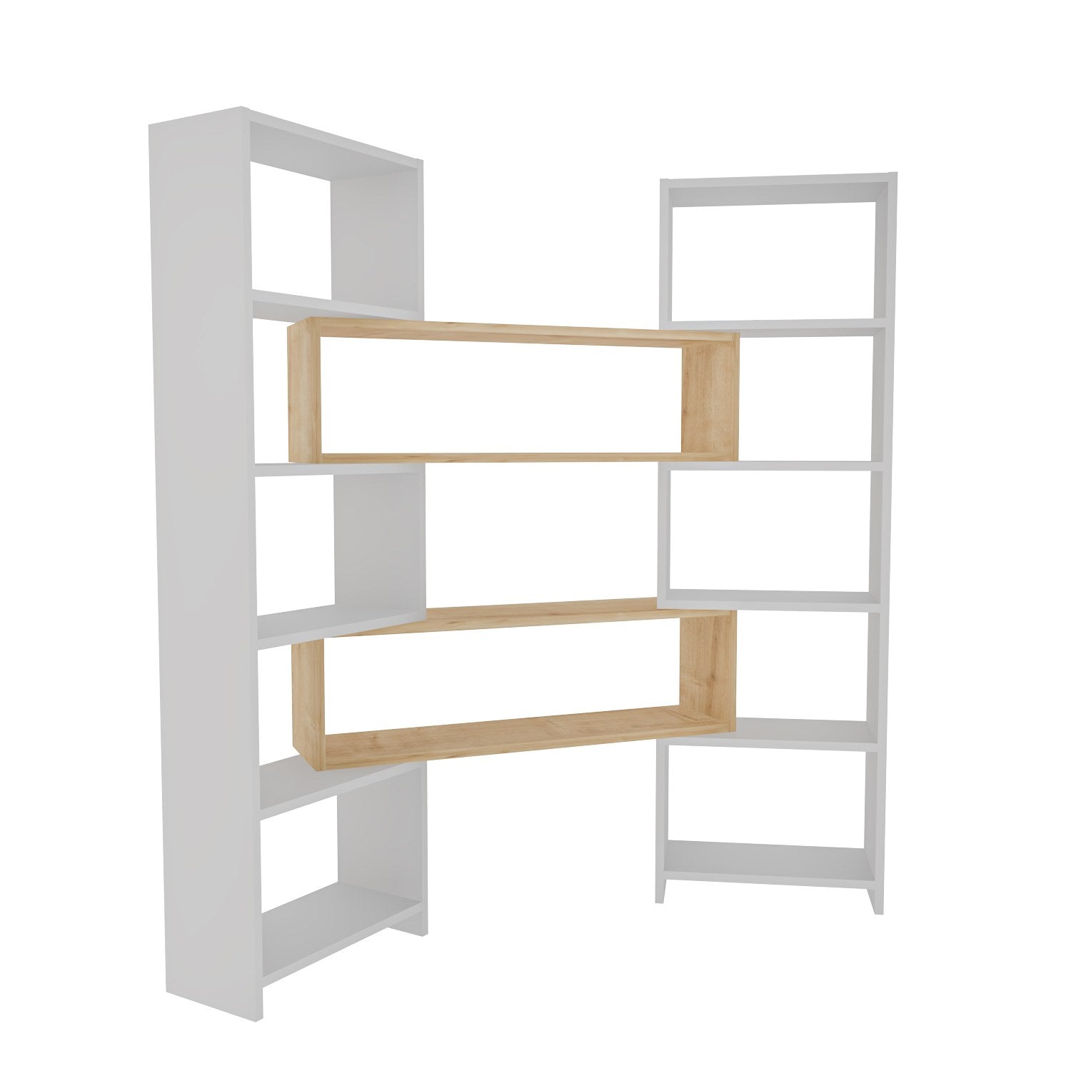 Estante elegante, branca e carvalho, 163,5 x 150 x 22 cm | Painel de partículas 100% revestido em melamina, 18 mm de espessura | Perfeita para decoração moderna de casa e escritório