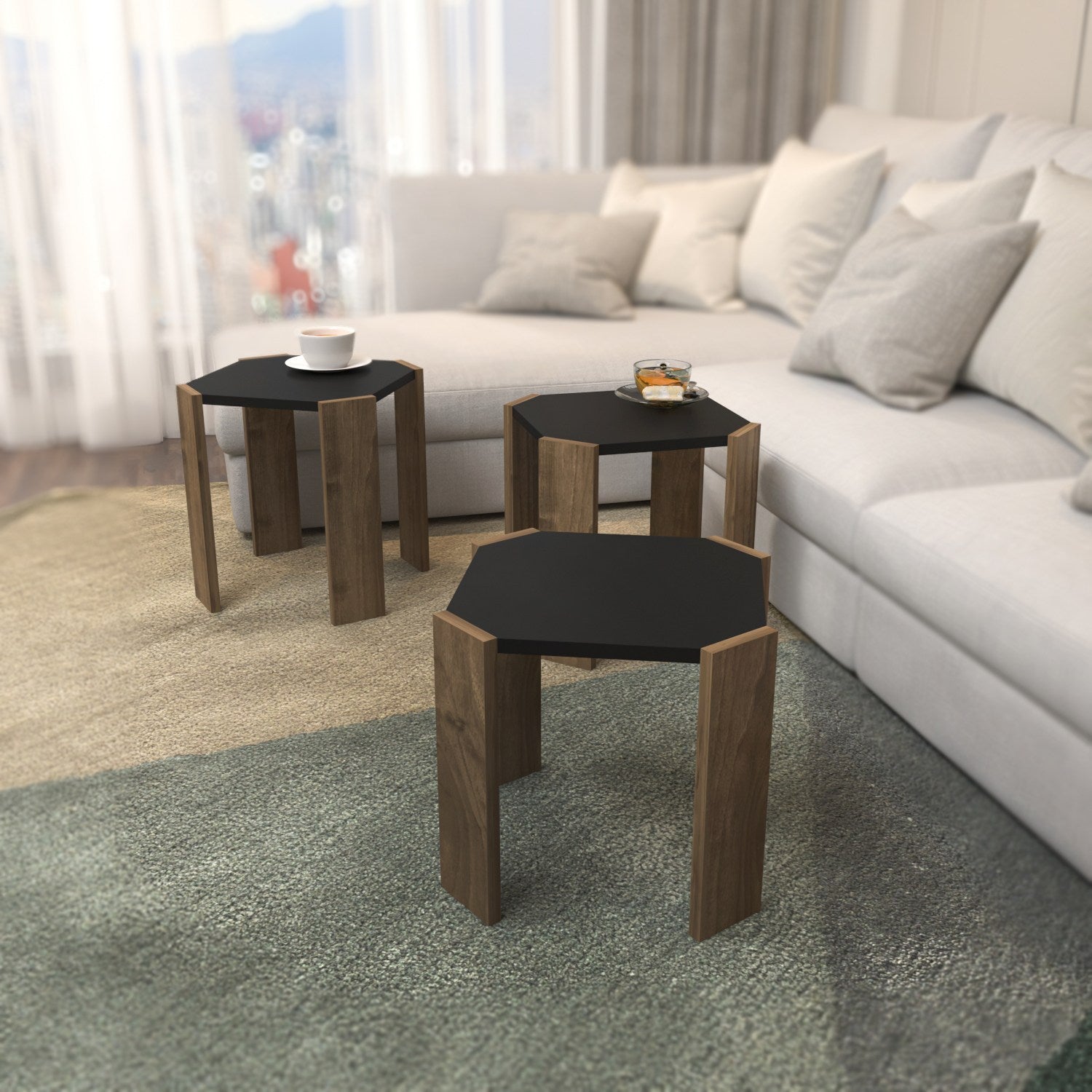 Mesa de Centro Elegante, Antracite e Nogueira, 44,5 x 41 x 44,5 cm | Painel de Partículas 100% Revestido com Melamina, 18 mm de Espessura | Design Moderno para Sala de Estar