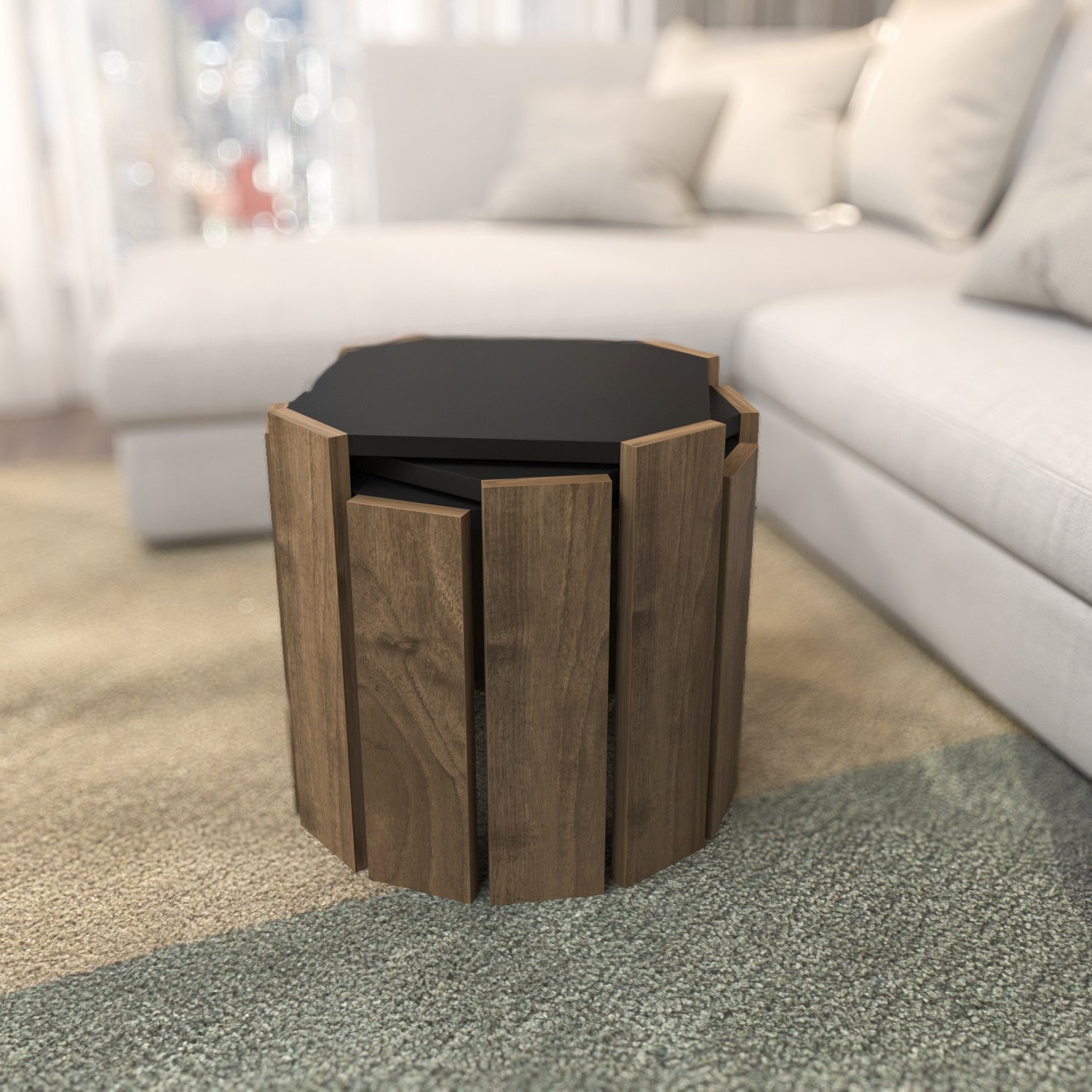Mesa de Centro Elegante, Antracite e Nogueira, 44,5 x 41 x 44,5 cm | Painel de Partículas 100% Revestido com Melamina, 18 mm de Espessura | Design Moderno para Sala de Estar