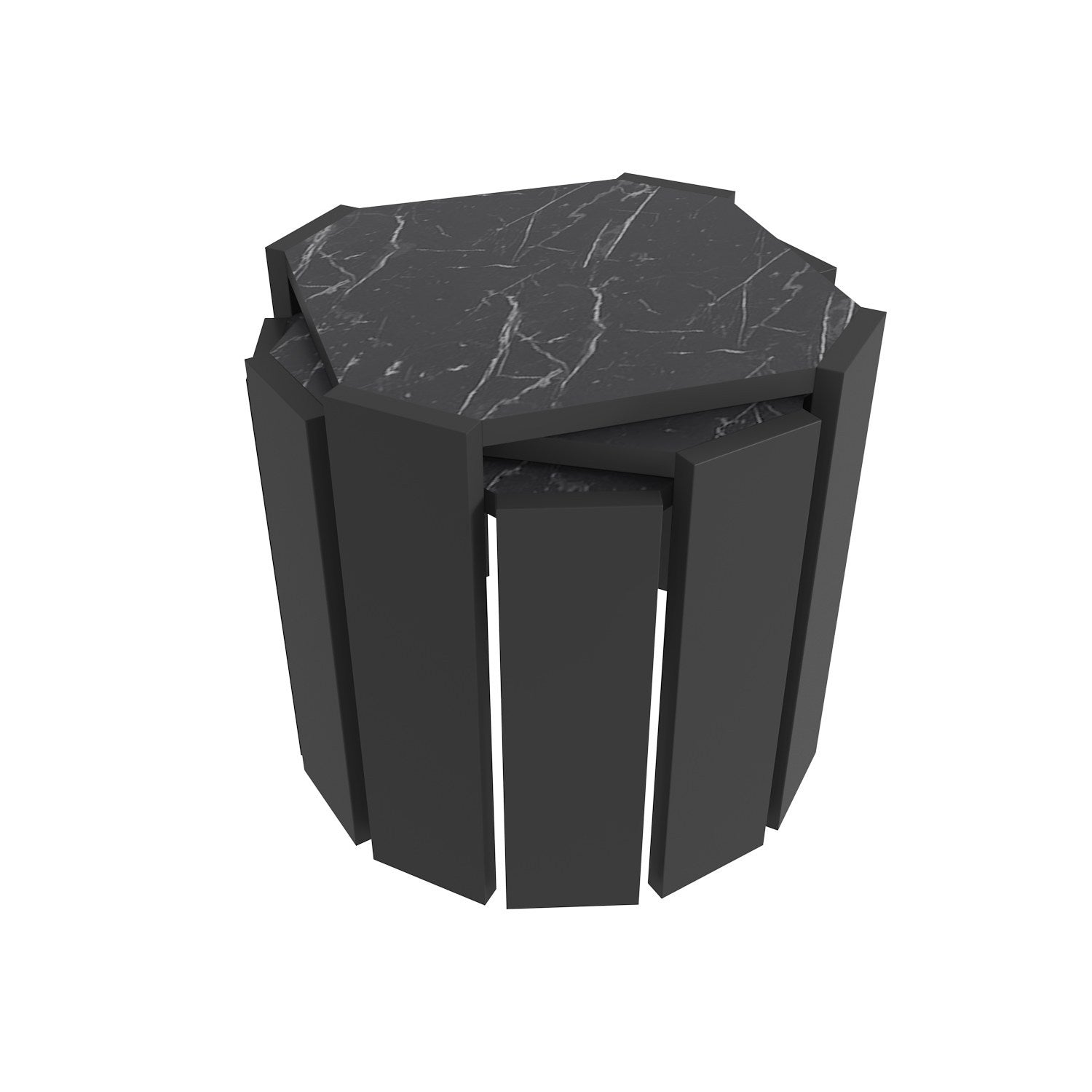 Mesa de Centro Elegante, Preta e Mármore, 44,5 x 41 x 44,5 cm | Painel de Partículas 100% Revestido em Melamina, 18 mm de Espessura | Design Moderno para Sala de Estar e Escritório