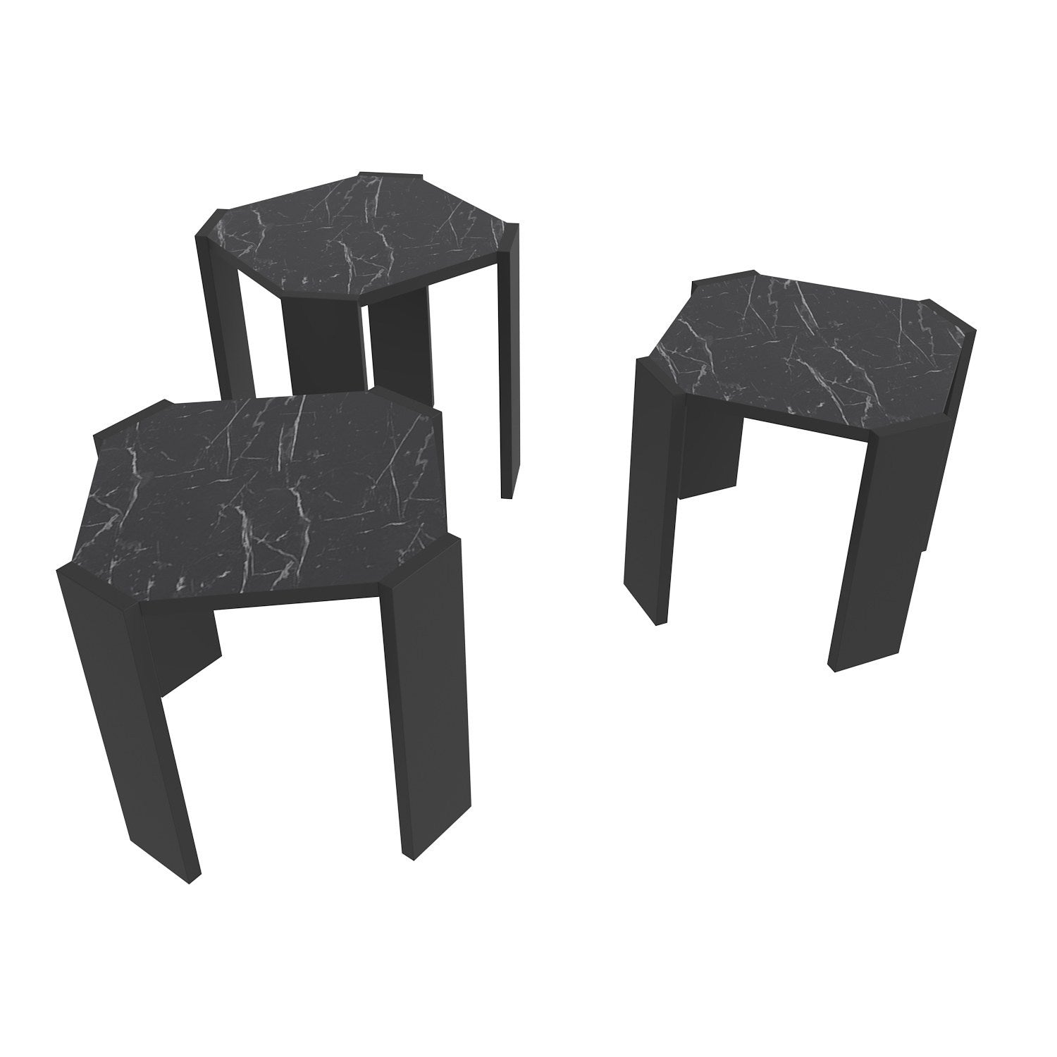 Mesa de Centro – 44,5 x 41 x 44,5 cm – Preta e Mármore – Painel de Partículas revestido em Melamina