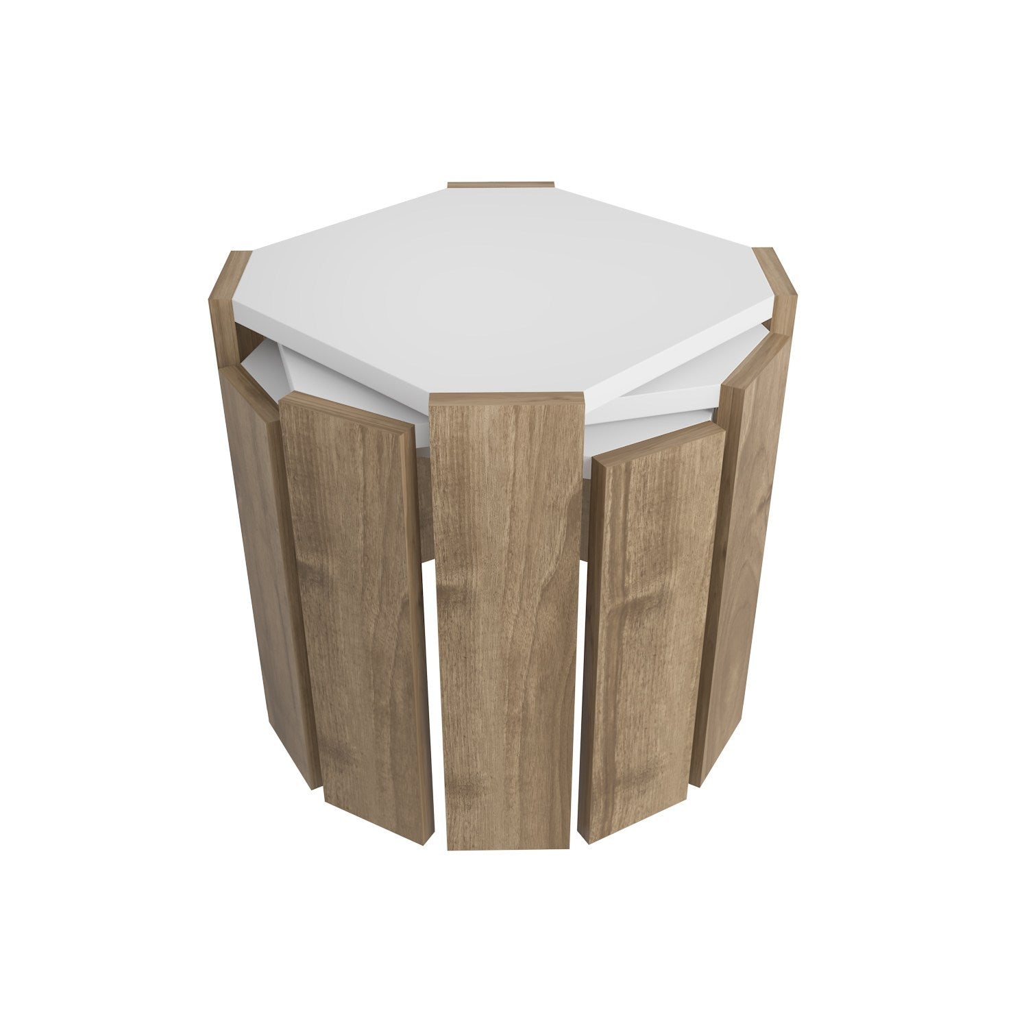 Mesa de Centro Elegante, Branca e Nogueira, 44,5 x 41 x 44,5 cm | Painel de Partículas 100% Revestido em Melamina, 18 mm de Espessura | Perfeita para Salas de Estar e Espaços Modernos