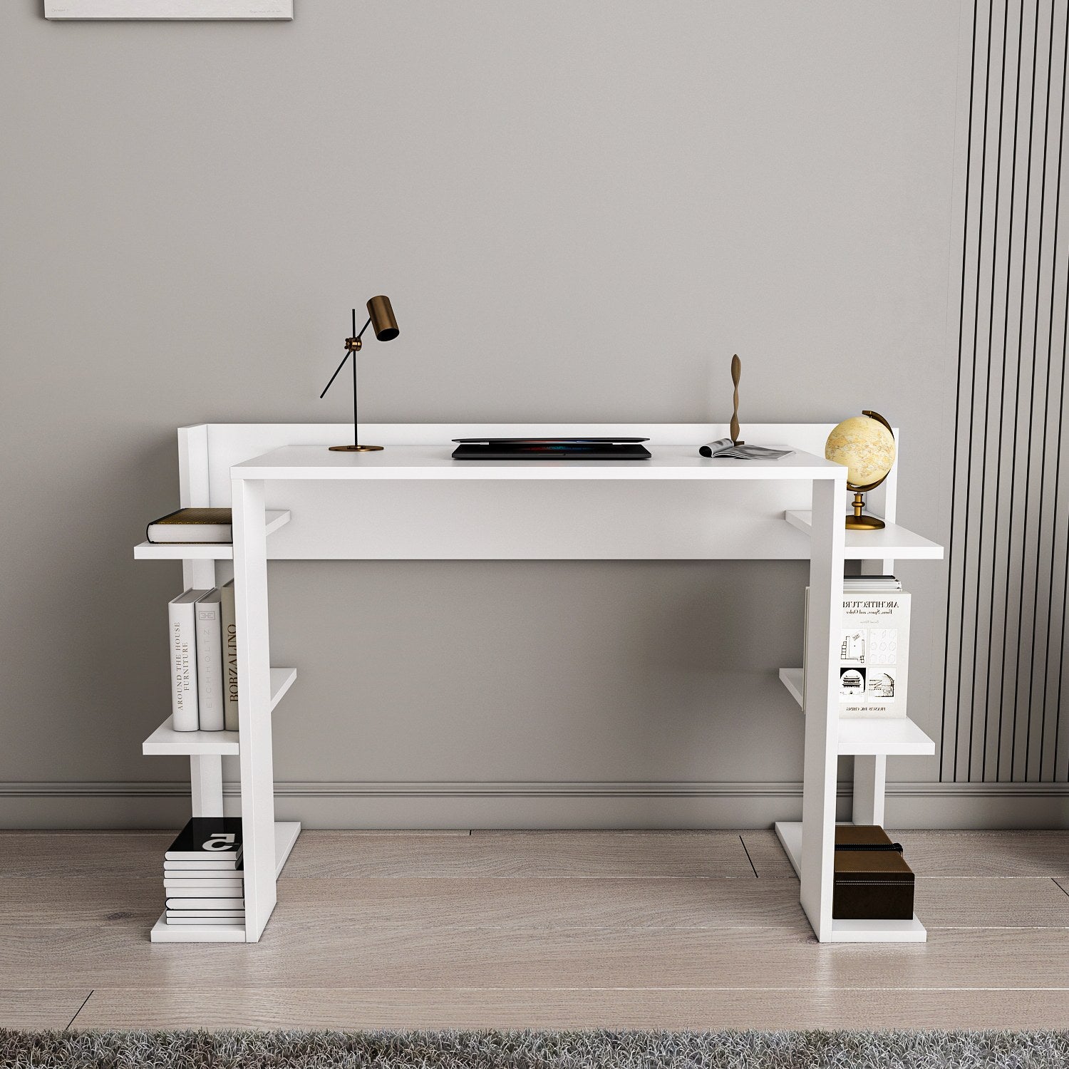 Secretária de Estudo/Escritório Moderna, Branca, 122,7 x 77 x 45 cm | Painel de Partículas 100% Revestido em Melamina, 18 mm de Espessura | Elegante e Funcional para Escritório e Estudo em Casa