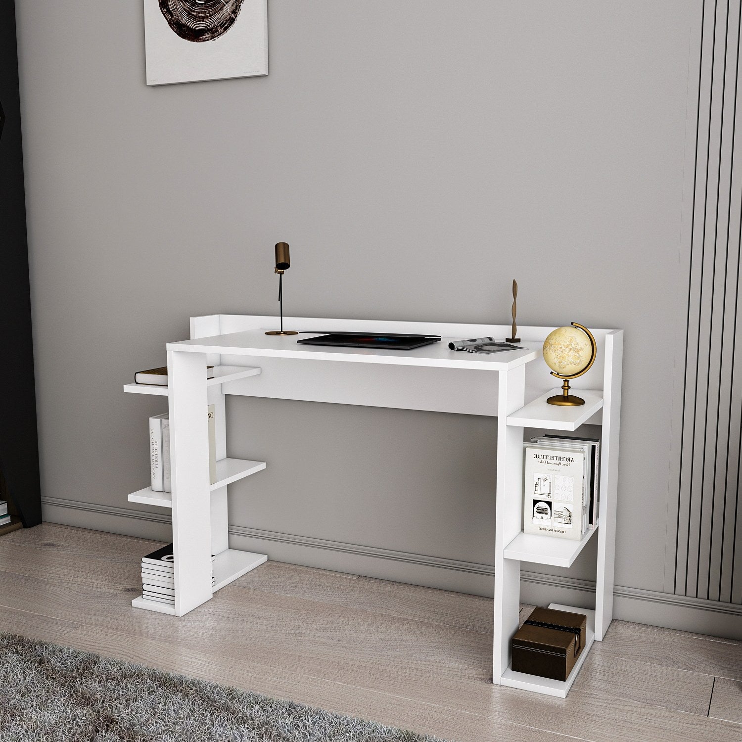 Secretária de Estudo/Escritório Moderna, Branca, 122,7 x 77 x 45 cm | Painel de Partículas 100% Revestido em Melamina, 18 mm de Espessura | Elegante e Funcional para Escritório e Estudo em Casa