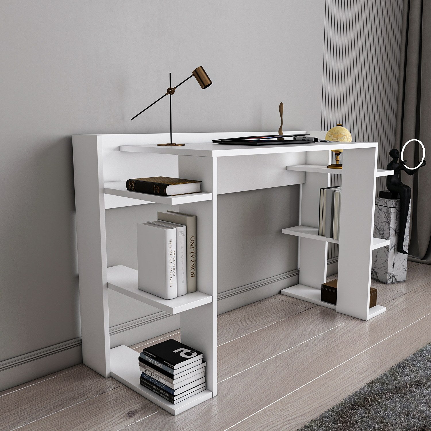 Secretária de Estudo/Escritório Moderna, Branca, 122,7 x 77 x 45 cm | Painel de Partículas 100% Revestido em Melamina, 18 mm de Espessura | Elegante e Funcional para Escritório e Estudo em Casa