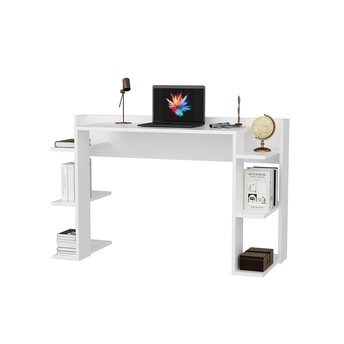 Secretária de Estudo/Escritório Moderna, Branca, 122,7 x 77 x 45 cm | Painel de Partículas 100% Revestido em Melamina, 18 mm de Espessura | Elegante e Funcional para Escritório e Estudo em Casa