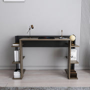 Secretária de Estudo/Escritório Elegante, Nogueira e Preto, 122,7 x 77 x 45 cm | Painel de Partículas 100% Revestido em Melamina, 18 mm de Espessura | Perfeita para Escritórios em Casa e Espaços de Estudo