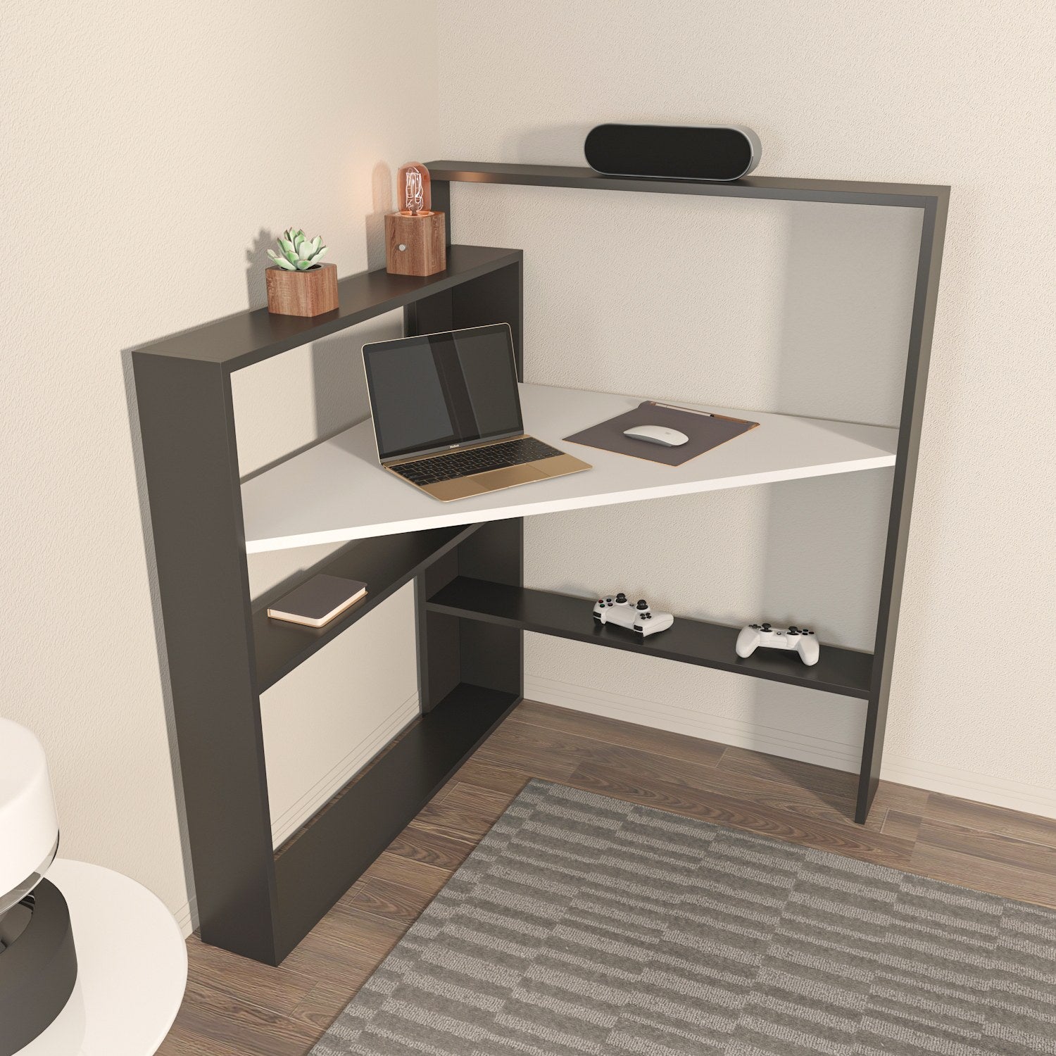Secretária de Estudo/Escritório Moderna, Preta e Branca, 93,6 cm de Largura x 114 cm de Altura | Painel de Partículas 100% Revestido em Melamina, 18 mm de Espessura | Elegante e Funcional para Escritório em Casa