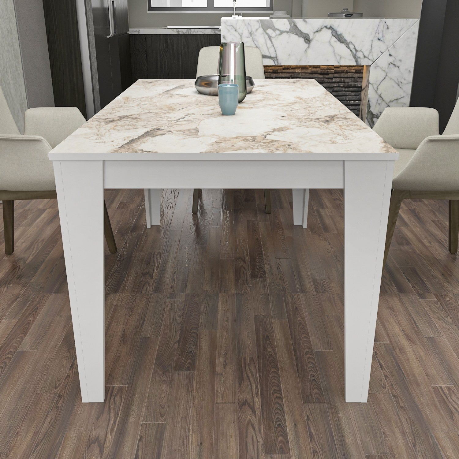 Mesa de Jantar Branca Elegante, 145 x 85 x 75 cm | Painel de Partículas 100% Revestido em Melamina, 18 mm de Espessura | Perfeita para Salas de Jantar e Reuniões Modernas