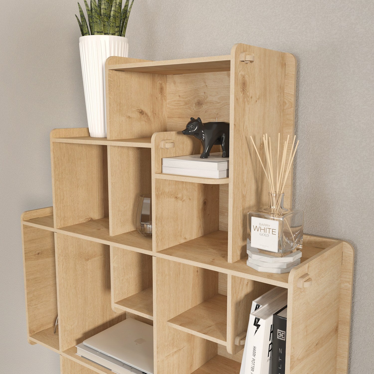 Prateleira de parede elegante em carvalho, 70 cm x 88,7 cm x 21 cm | Painel de partículas 100% revestido em melamina, 8 mm de espessura | Perfeito para decoração moderna e soluções de armazenamento