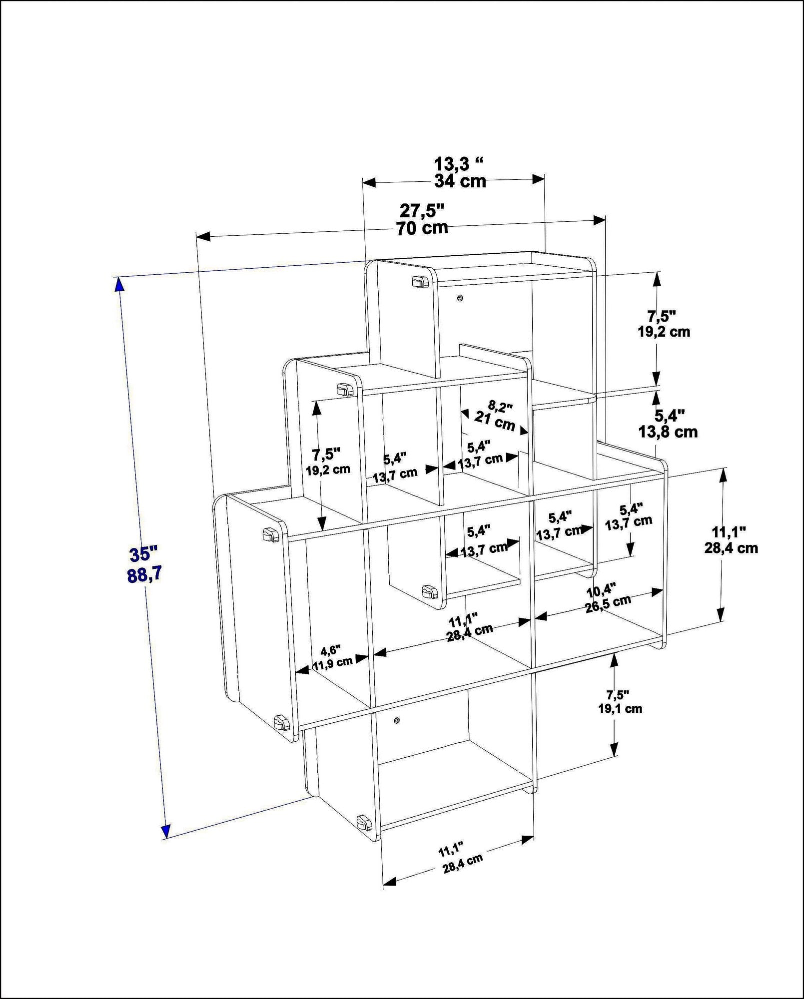 Prateleira de parede elegante em carvalho, 70 cm x 88,7 cm x 21 cm | Painel de partículas 100% revestido em melamina, 8 mm de espessura | Perfeito para decoração moderna e soluções de armazenamento
