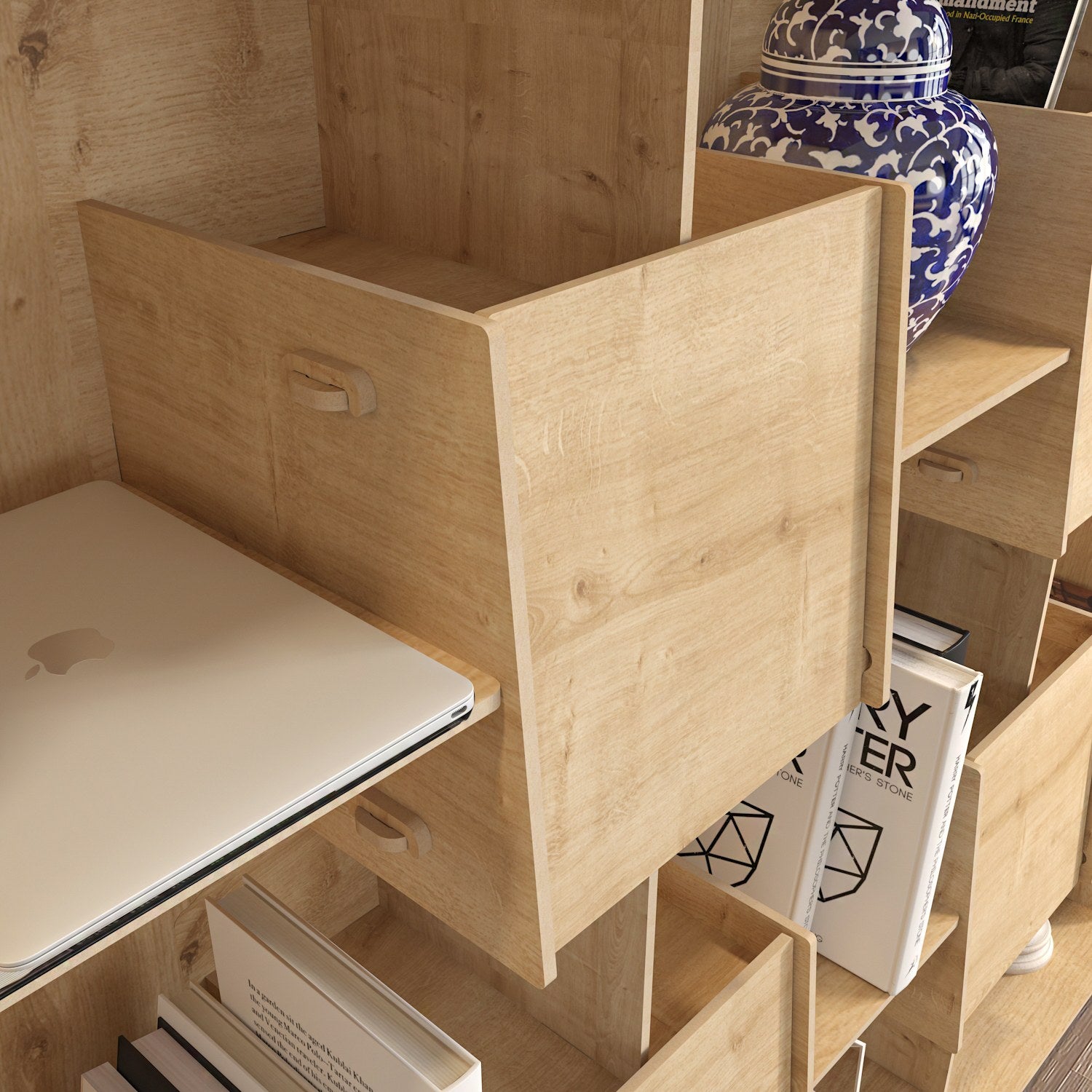 Estante de carvalho elegante, 136,7 x 138 x 27,5 cm | Painel de partículas 100% revestido de melamina, 8 mm de espessura | Perfeito para decoração moderna de casa e escritório