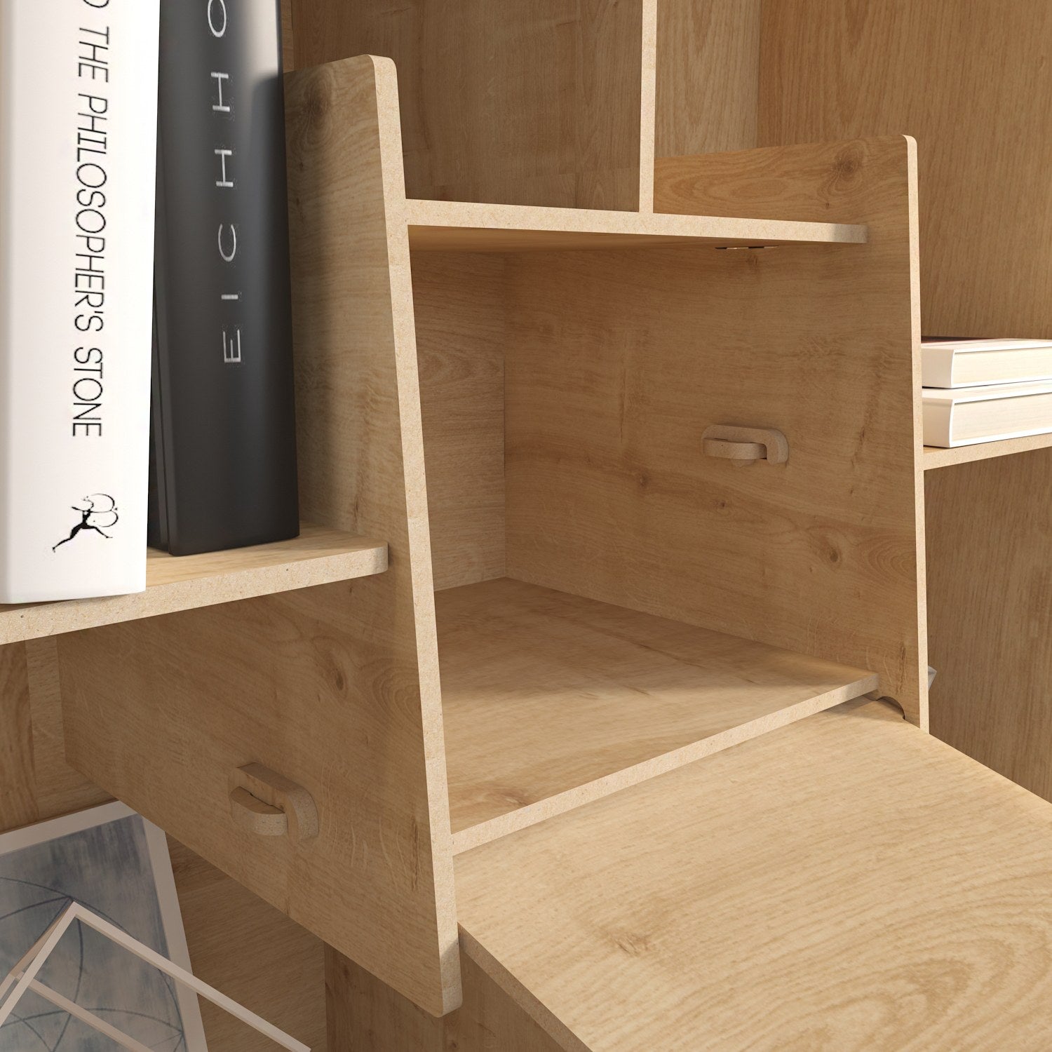 Estante de carvalho elegante, 136,7 x 138 x 27,5 cm | Painel de partículas 100% revestido de melamina, 8 mm de espessura | Perfeito para decoração moderna de casa e escritório