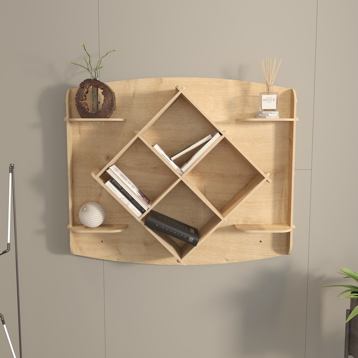 Prateleira de parede elegante em carvalho, 81,6 x 61,8 x 15 cm | Painel de partículas 100% revestido em melamina, 8 mm de espessura | Perfeito para decoração e organização de casa moderna