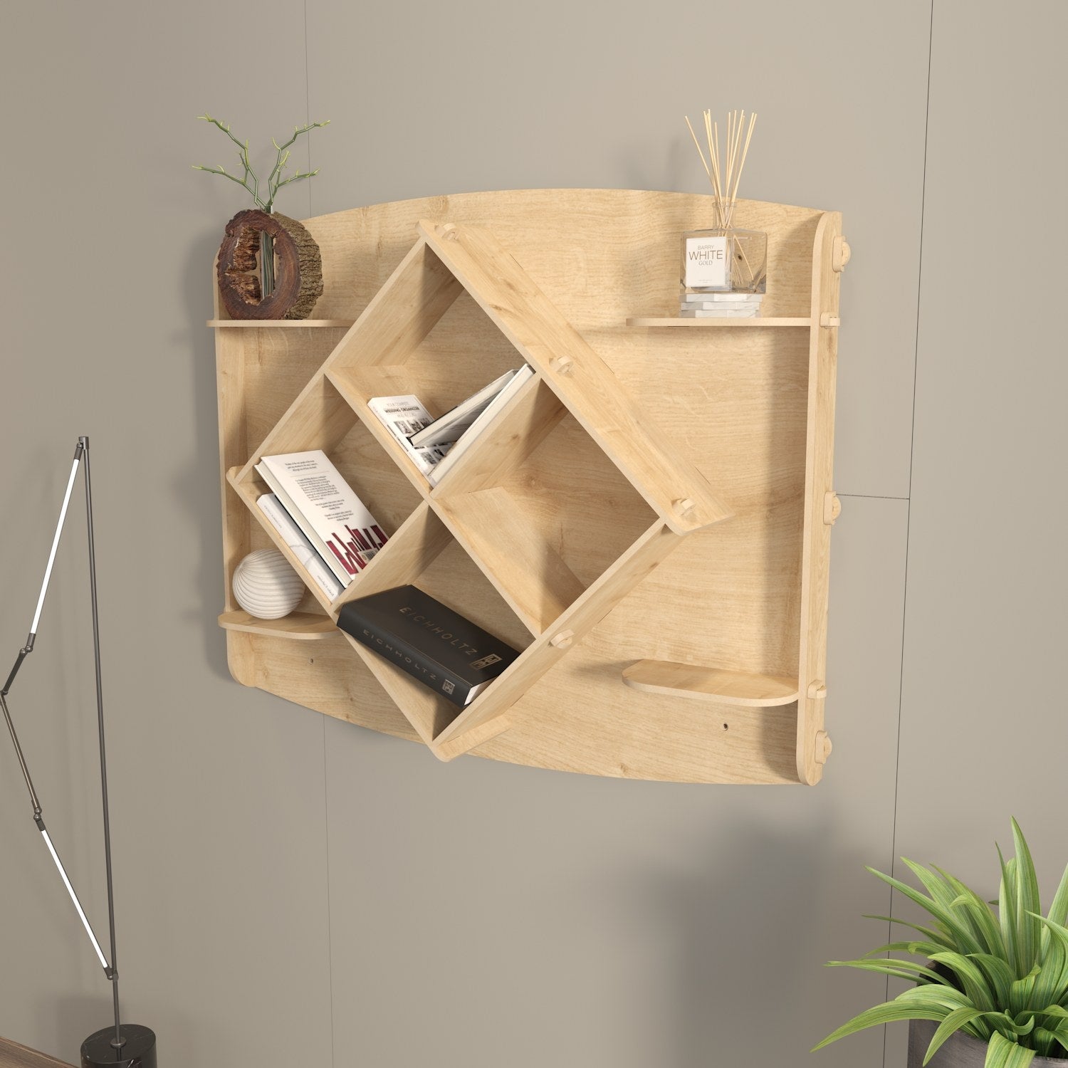 Prateleira de parede elegante em carvalho, 81,6 x 61,8 x 15 cm | Painel de partículas 100% revestido em melamina, 8 mm de espessura | Perfeito para decoração e organização de casa moderna