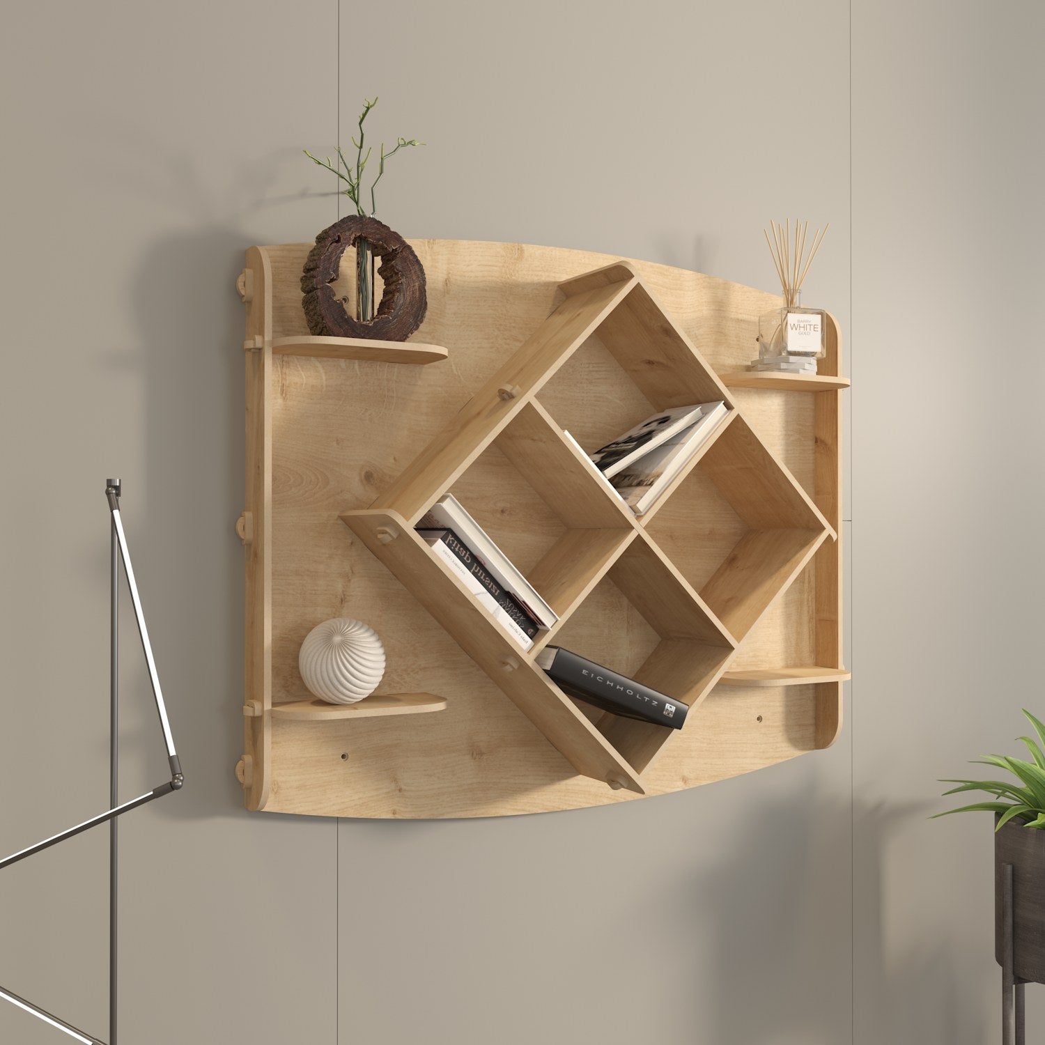 Prateleira de parede elegante em carvalho, 81,6 x 61,8 x 15 cm | Painel de partículas 100% revestido em melamina, 8 mm de espessura | Perfeito para decoração e organização de casa moderna