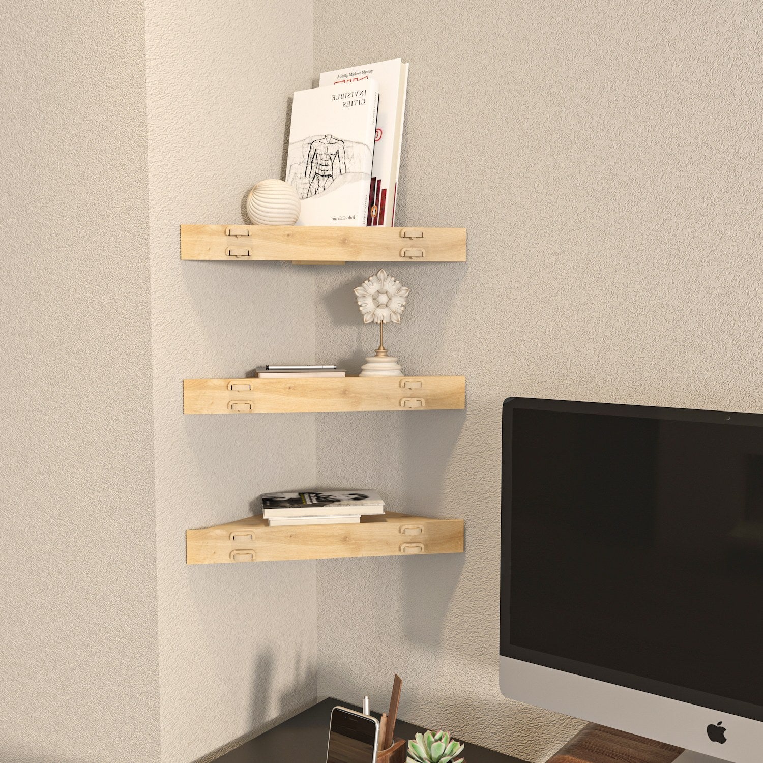 Prateleira de parede elegante em carvalho, 39,4 x 5 x 14,5 cm | Painel de partículas 100% revestido em melamina, 8 mm de espessura | Perfeito para decoração moderna e soluções de armazenamento