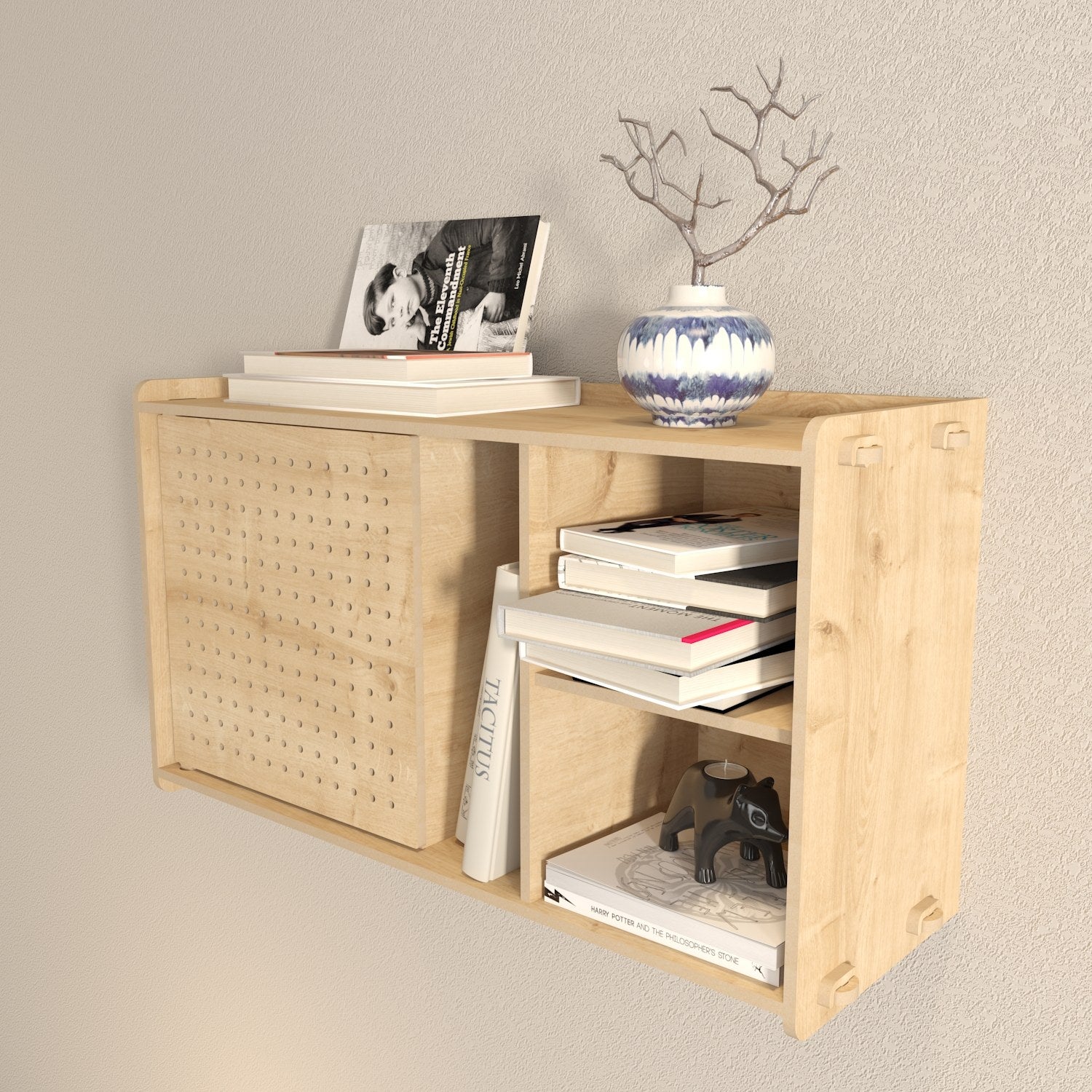 Prateleira de parede elegante em carvalho, 65 cm x 30 cm x 22 cm | Painel de partículas 100% revestido em melamina, 8 mm de espessura | Perfeito para decoração e organização da casa