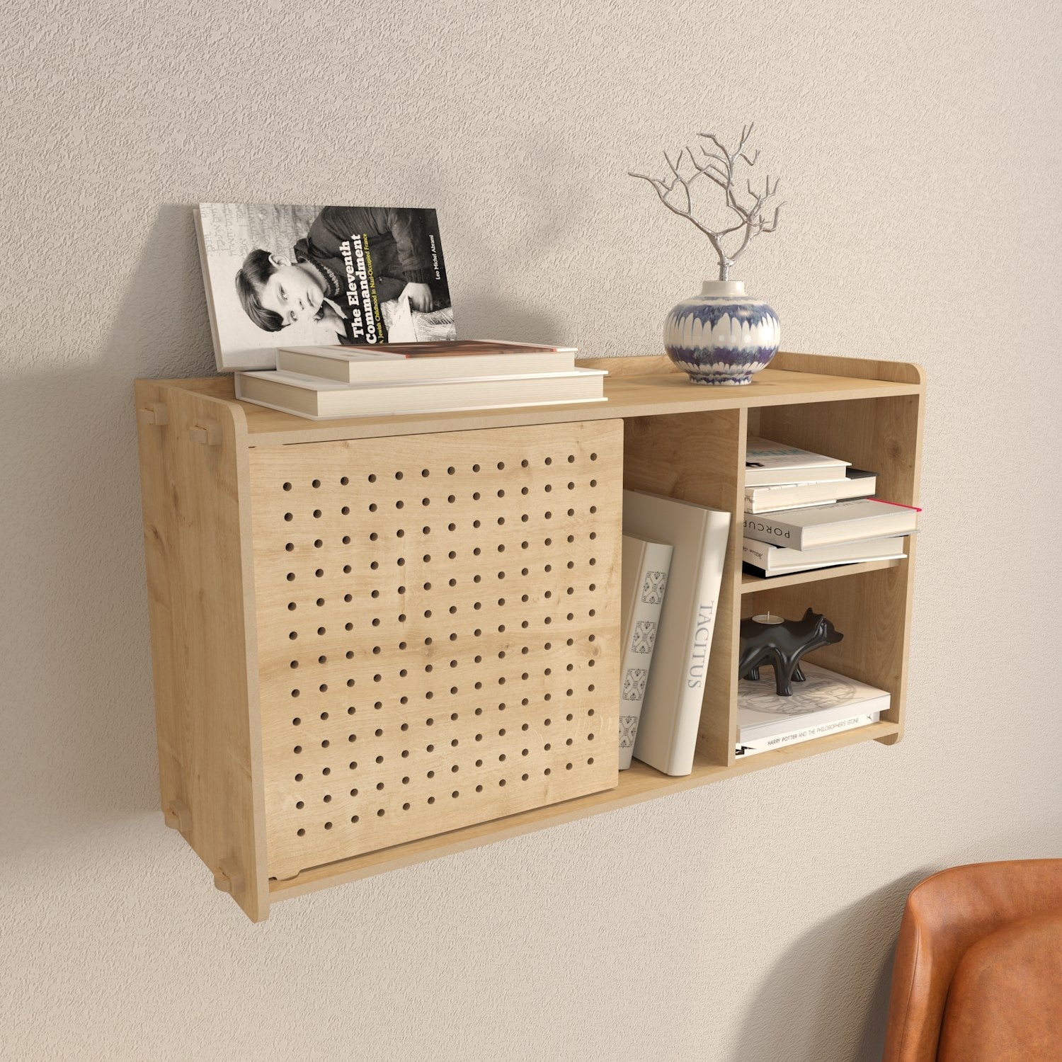 Prateleira de parede elegante em carvalho, 65 cm x 30 cm x 22 cm | Painel de partículas 100% revestido em melamina, 8 mm de espessura | Perfeito para decoração e organização da casa