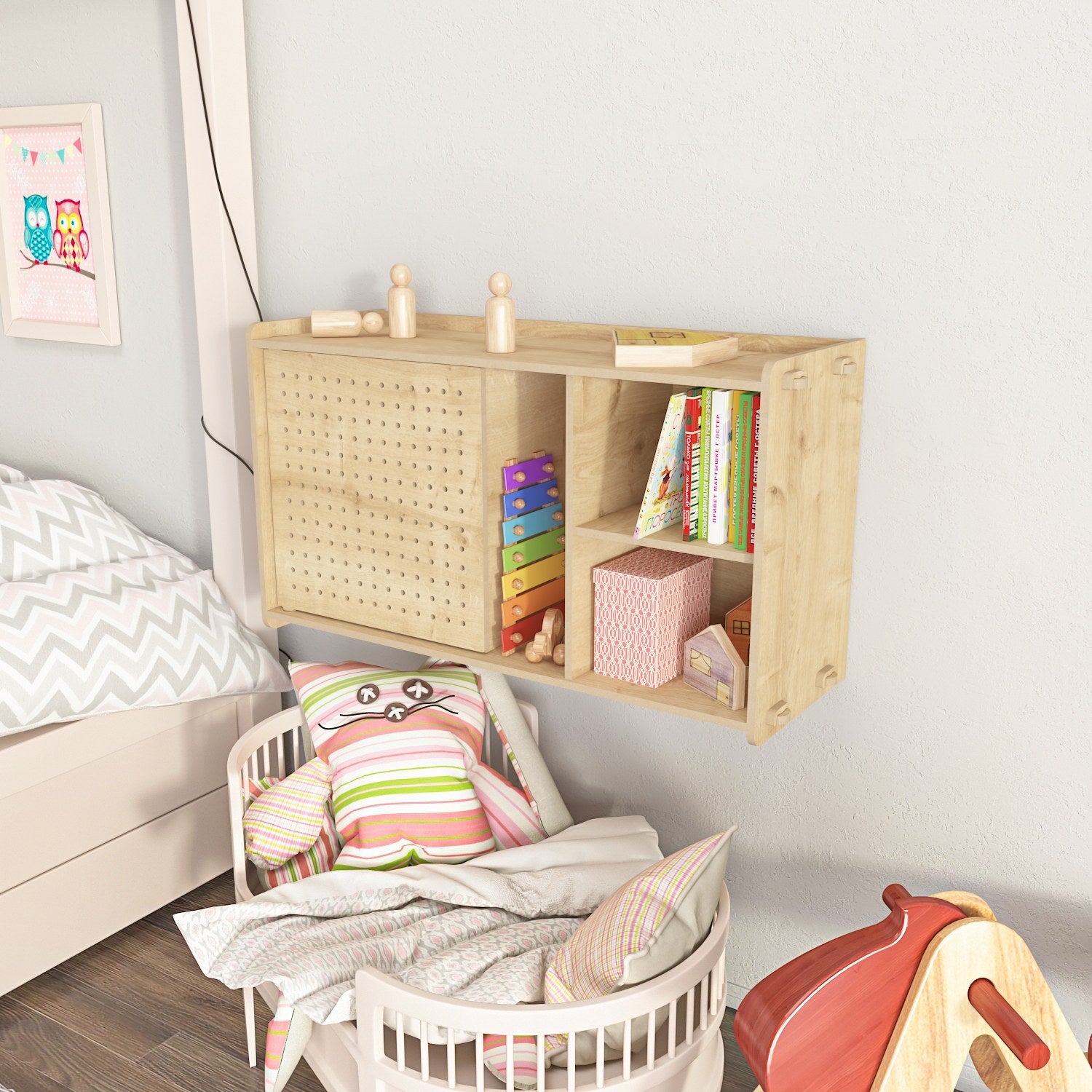 Prateleira de parede elegante em carvalho, 65 cm x 30 cm x 22 cm | Painel de partículas 100% revestido em melamina, 8 mm de espessura | Perfeito para decoração e organização da casa