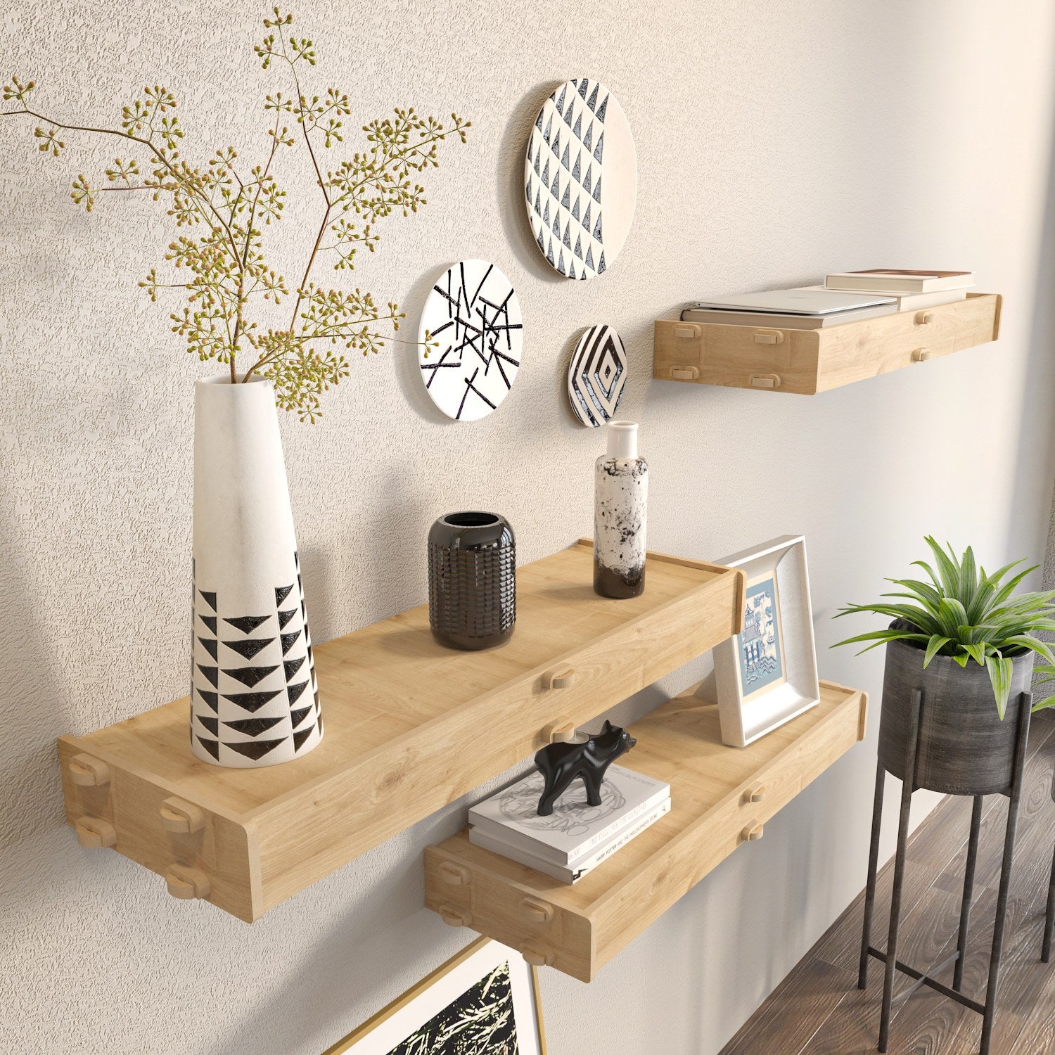 Prateleira de parede elegante em carvalho, 61,5 x 6,5 x 19,5 cm | Painel de partículas 100% revestido em melamina, 8 mm de espessura | Perfeito para decoração moderna e soluções de armazenamento